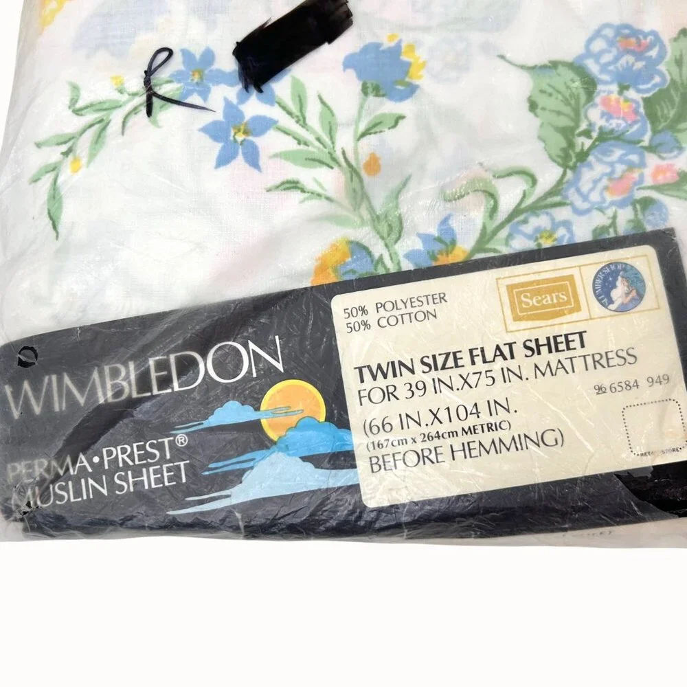 NIP VTG Wimbledon Perma-Prest Muslin Floral Print Twin Flat Sheet 66x104